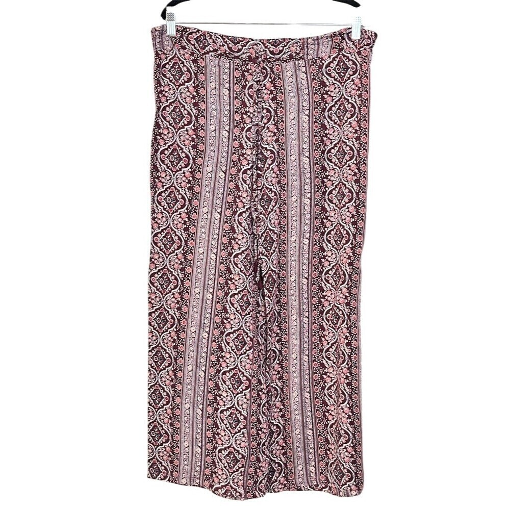 Angie Boho Wide-Leg Palazzo Pull-On Floral Pants S  Hippie Gypsy Festive